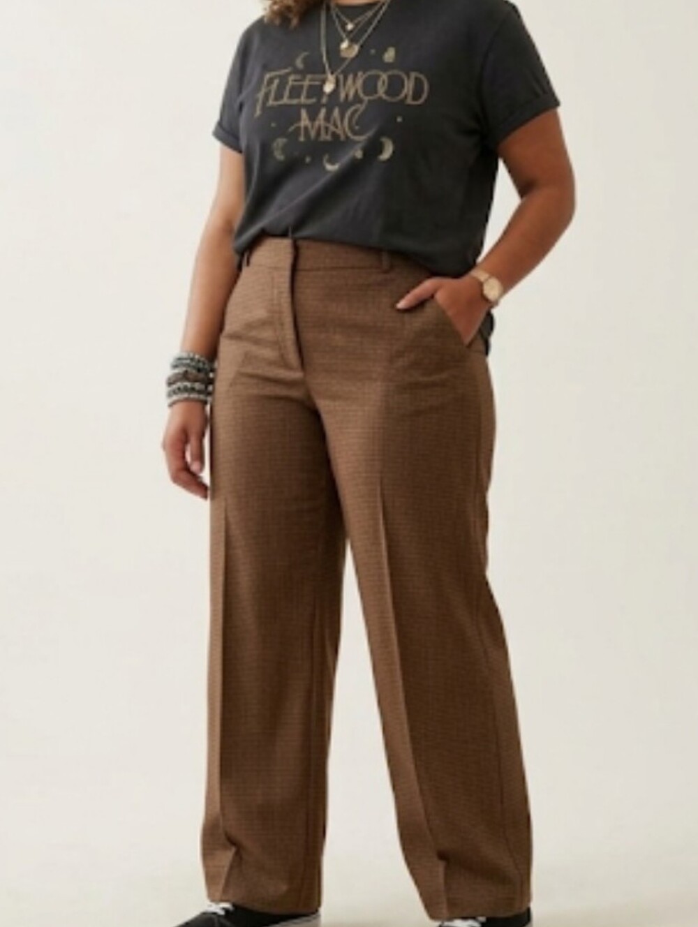 Apostrophe Brown Checkered Wide Leg Ankle Pants Women's Size 14 Academia Y2K